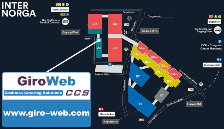 Internorga-Geländeplan mit GiroWeb-Messestand in Halle A2